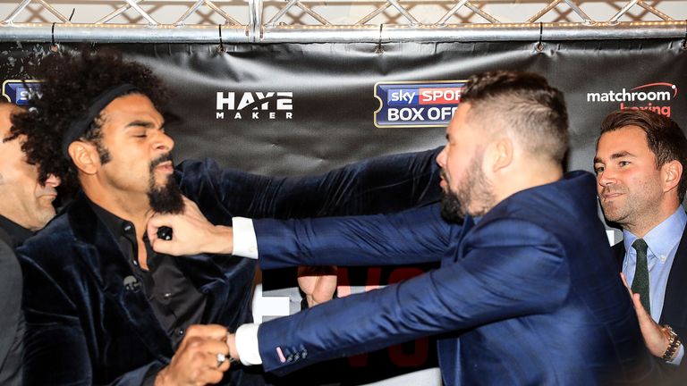 Security staff had to separate David Haye and Tony Bellew on Wednesday