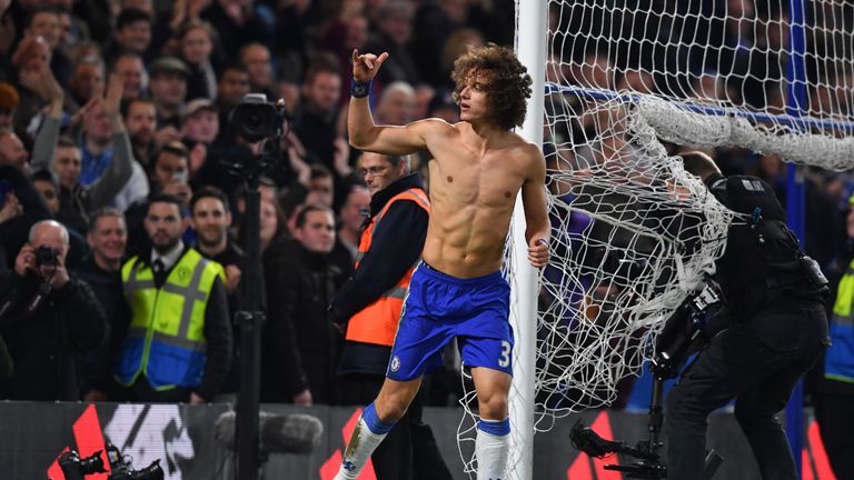 Chelsea's David Luiz celebrates at the end of the victory