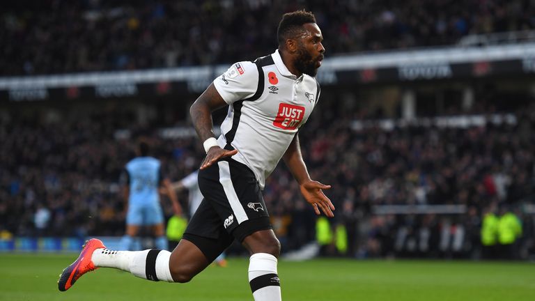 Darren Bent of Derby County celebrates after scoring