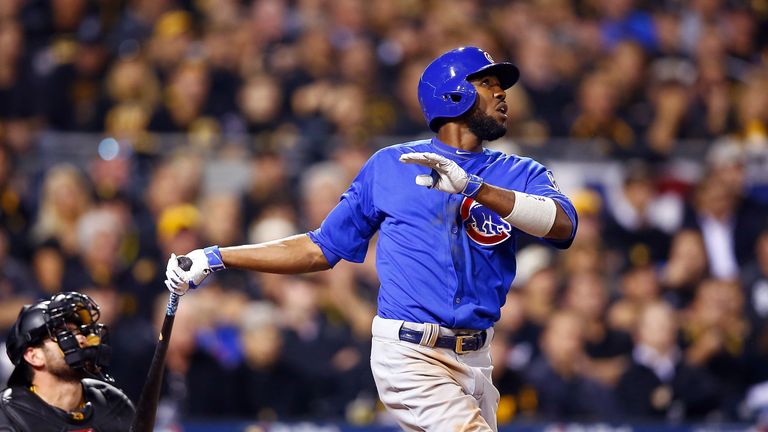 PITTSBURGH, PA - OCTOBER 07:  Dexter Fowler #24 of the Chicago Cubs hits a solo home run in the fifth inning during the National League Wild Card game agai