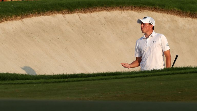 Matt Fitzpatrick of England reacts after his third shot during the final of the DP World Tour Championship at Jumeirah Golf Estates in Dubai, on November 2