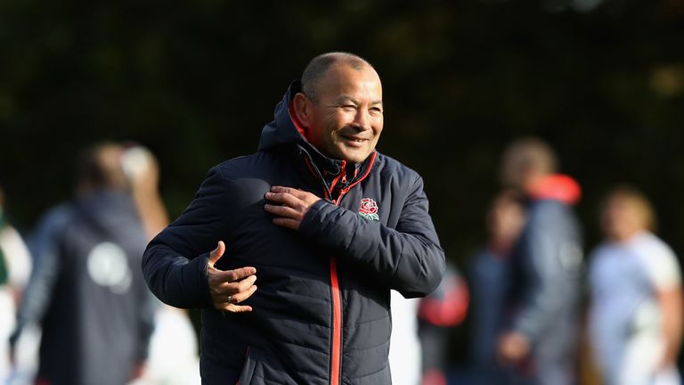 Eddie Jones, the England head coach looks on during the England training session
