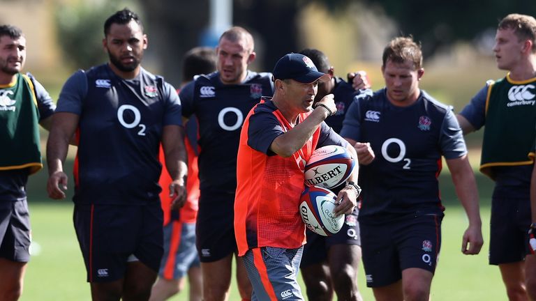 Eddie Jones takes a training session ahead of their clash with South Africa
