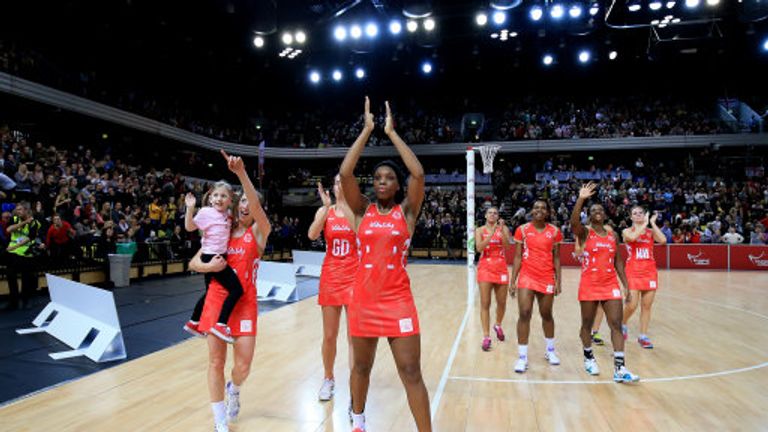 England's Jade Clarke (left) and Eboni Beckford-Chambers (right) acknowledge the crowd