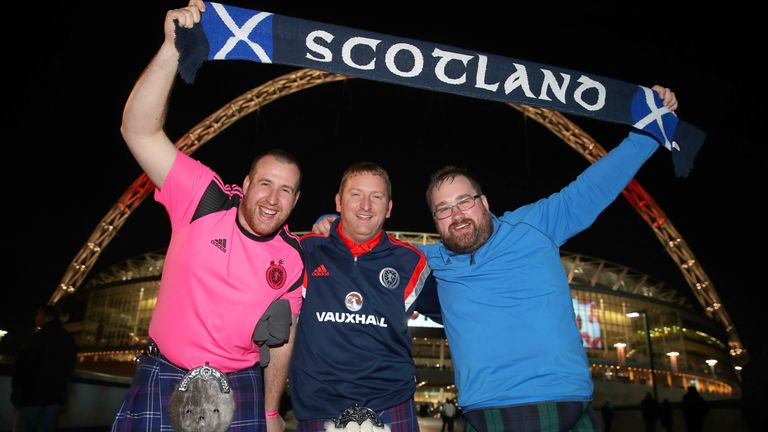 Scotland fans arriving for the 2018 FIFA World Cup qualifying, Group F match at Wembley Stadium, London.