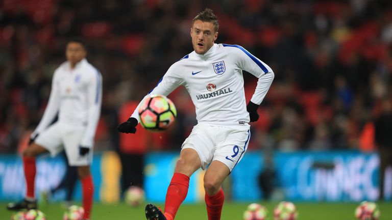 England's Jamie Vardy warms up before the International Friendly at Wembley Stadium, London.