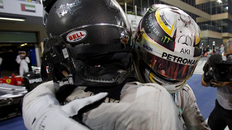 Hamilton congratulated Rosberg immediately after the race in Parc Ferme