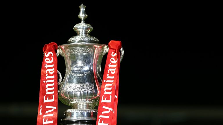 The FA cup trophy during the Emirates FA Cup first round match at Silverlake Stadium, Eastleigh