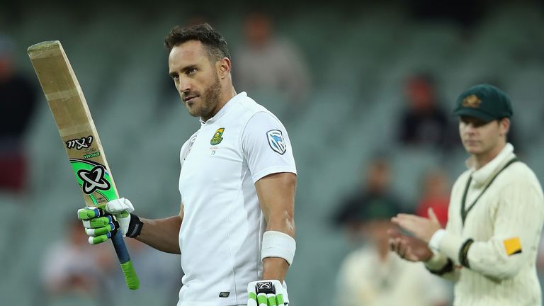 Faf du Plessis of South Africa celebrates after scoring a century