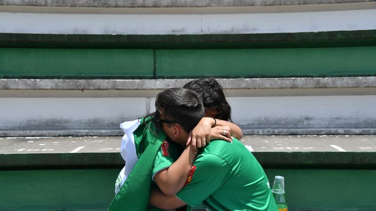 Fans gathered in shock after the accident involving the Chapecoense team