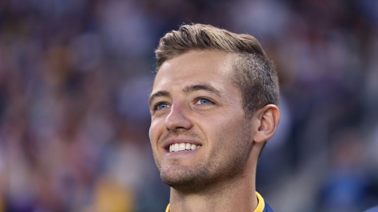 Robbie Rogers of LA Galaxy prior to his first appearance after coming out as openly gay