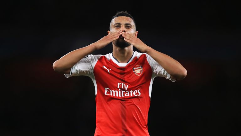 Francis Coquelin shows his appreciation during the game against Ludogrets