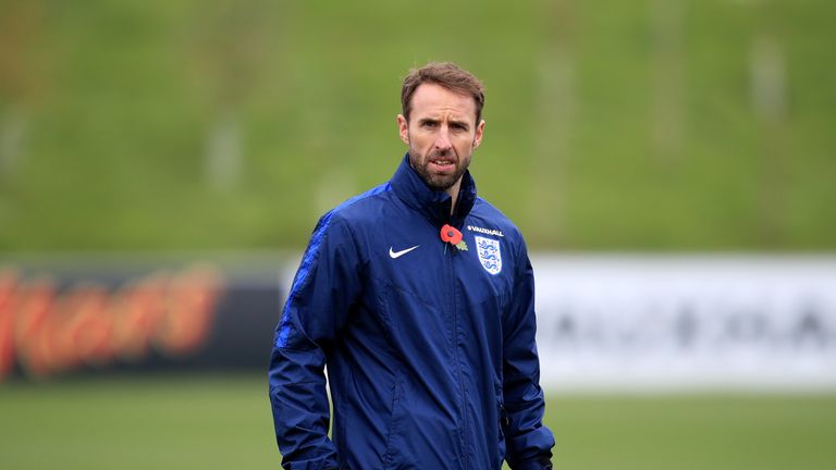 England's caretaker manager Gareth Southgate during a training session at St George's Park, Burton.