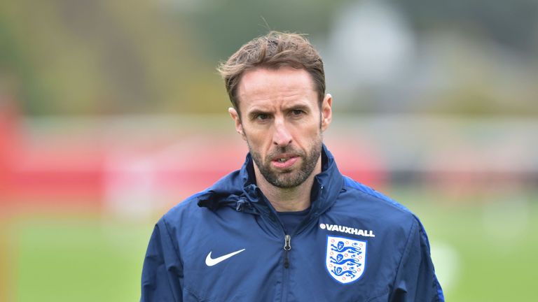 England interim manager Gareth Southgate leads a training session at Tottenham's training ground in north London on November 14, 2016 ahead of their intern