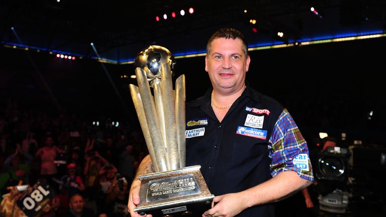 Gary Anderson celebrates with the Sid Waddell Trophy 