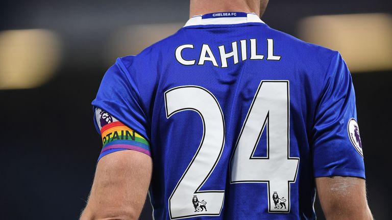LONDON, ENGLAND - NOVEMBER 26: Gary Cahill of Chelsea wearing a rainbow colour captain's armband is seen during the Premier League match between Chelsea an