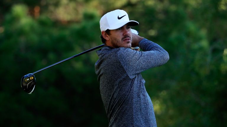 Brooks Koepka tees off during his first round in Las Vegas