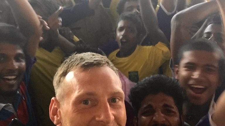 Graham Stack takes a selfie with Kerala Blasters fans