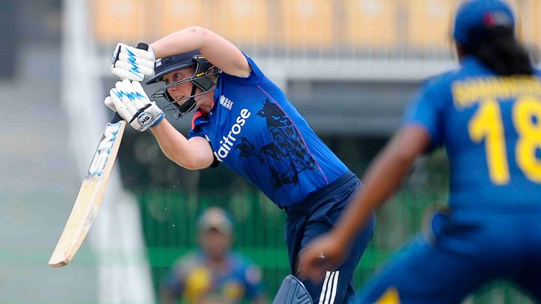 England skipper Heather Knight drives on her way to fifty