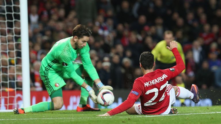 during the UEFA Europa League match between Manchester United FC and Feyenoord at Old Trafford on November 24, 2016 in Manchester, England.