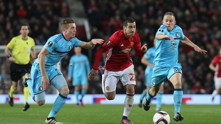 during the UEFA Europa League match between Manchester United FC and Feyenoord at Old Trafford on November 24, 2016 in Manchester, England.