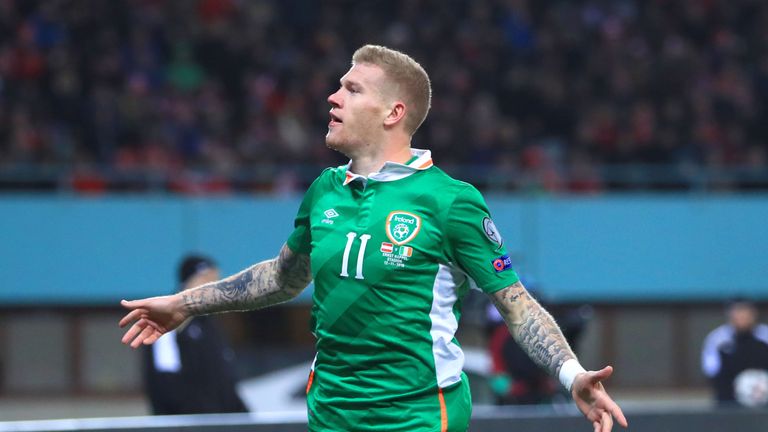 Republic of Ireland's James McClean celebrates after scoring against Austria
