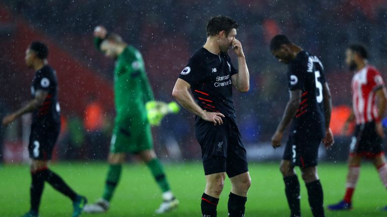James Milner of Liverpool reacts to the final whistle during the Premier League match between Southampton and Liverpool