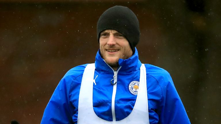 Leicester City's Jamie Vardy during a training session at Belvoir Drive Training Ground, Leicester.