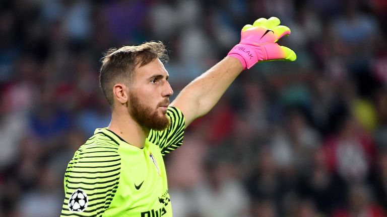 Atletico Madrid's Slovenian goalkeeper Jan Oblak gestures during the UEFA Champions League football match between PSV Eindhoven and Atletico Madrid at Phil