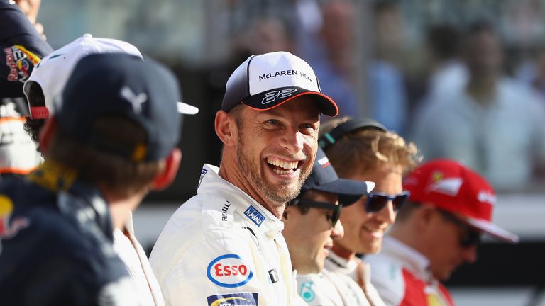 ABU DHABI, UNITED ARAB EMIRATES - NOVEMBER 27:  Jenson Button of Great Britain and McLaren Honda at the F1 Drivers Class of 2016 group photo during the Abu