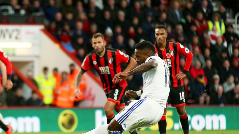 Jermaine Defore scores with his penalty at Bournemouth