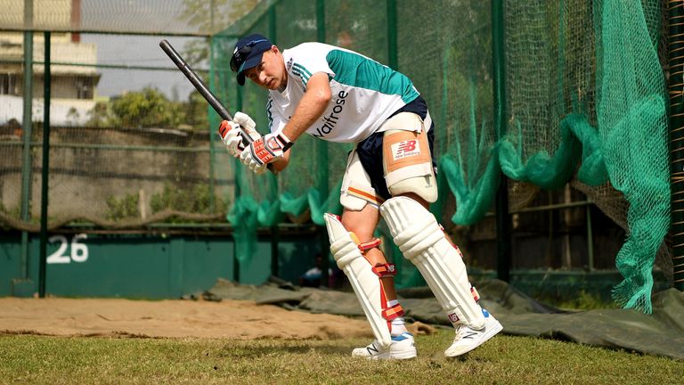 DHAKA, BANGLADESH - OCTOBER 26:  Joe Root of England bats with a stump during a nets session at Sher-e-Bangla National Cricket Stadium on October 26, 2016 