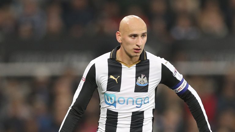 Jonjo Shelvey of Newcastle United  controls the ball during the EFL Cup Fourth Round match between Newcastle United and Preston