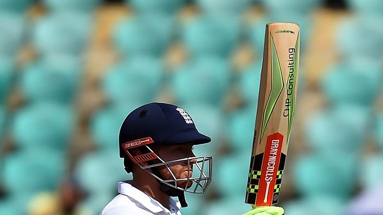 Jonny Bairstow acknowledges the crowd after his half-century in Visakhapatnam (Credit: AFP)
