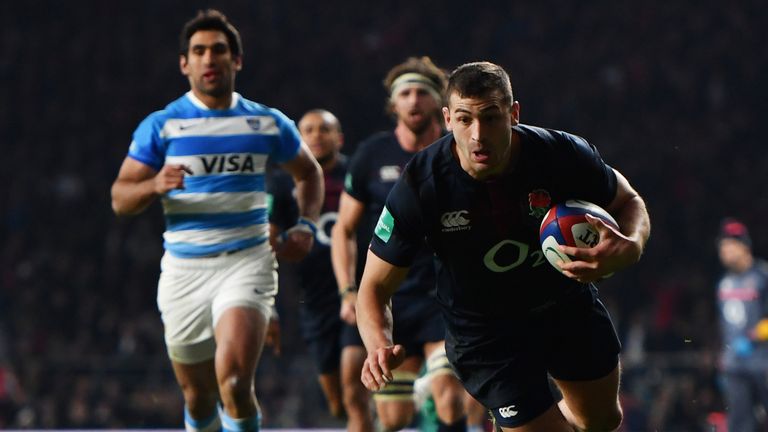 Jonny May scores a try for England v Argentina