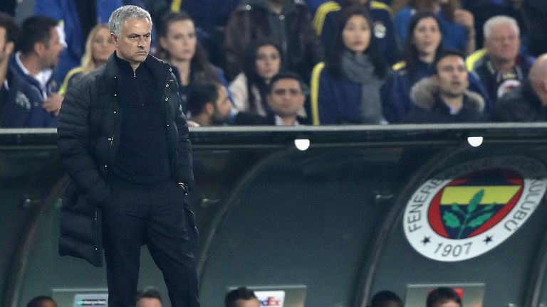 ISTANBUL, TURKEY - NOVEMBER 03:  Jose Mourinho, Manager of Manchester United looks on during the UEFA Europa League Group A match between Fenerbahce SK and