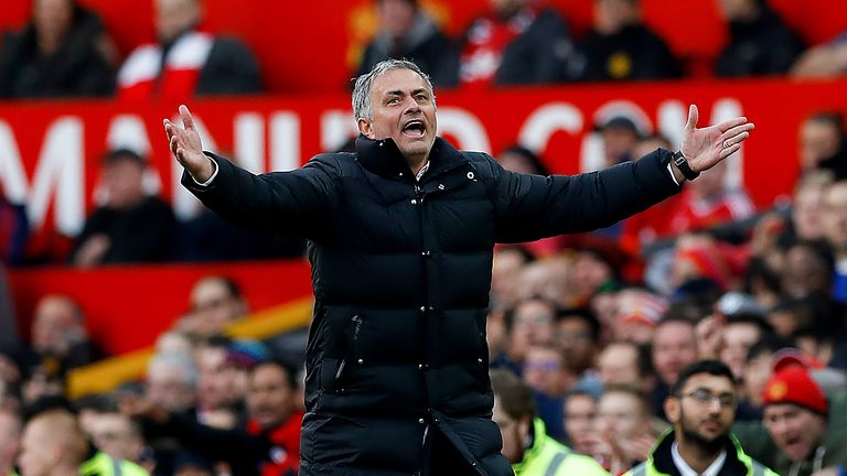 Jose Mourinho shows his frustration after Manchester United are denied a penalty