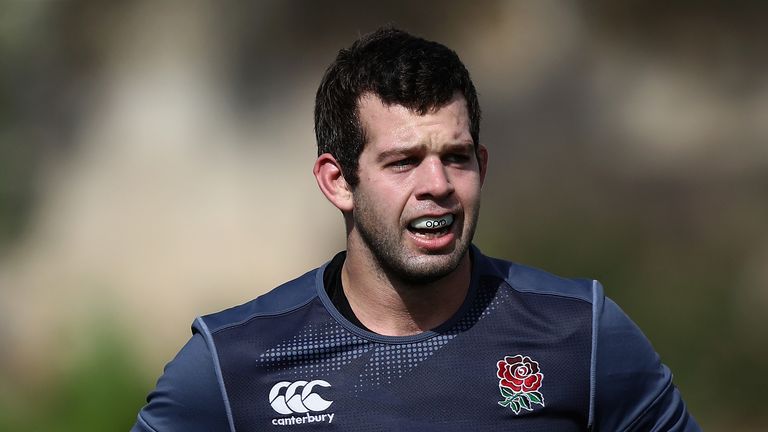 VILAMOURA, PORTUGAL - NOVEMBER 01:  Josh Beaumont looks on during the England training session held at Brown's Sport Complex on November 1, 2016 in Vilamou