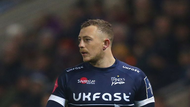 SALFORD, ENGLAND - NOVEMBER 04:  Josh Charnley of Sale Sharks during the Anglo-Welsh Cup match between Sale Sharks and Wasps at AJ Bell Stadium on November