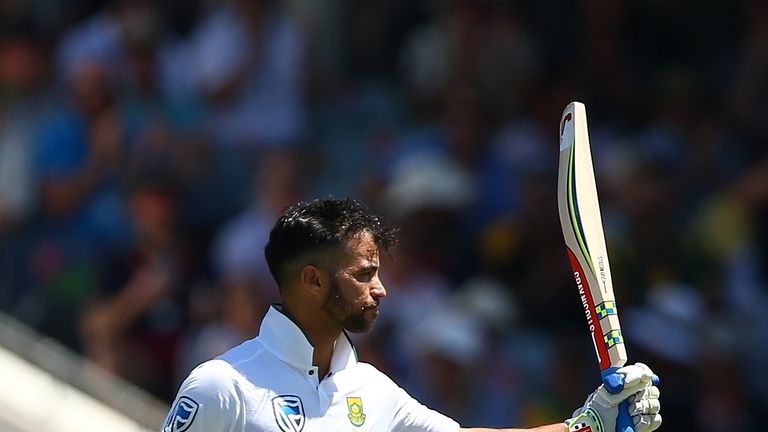 Jean-Paul Duminy celebrates his century during day three of the First Test match between Australia and South Africa