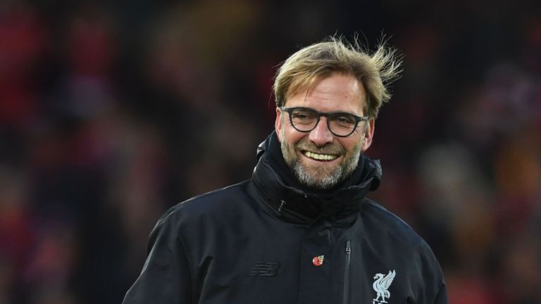 Liverpool manager Jurgen Klopp smiles after watching his side beat Watford 6-1