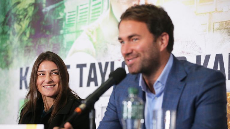Katie Taylor and Eddie Hearn during a press conference at City Hall in Dublin