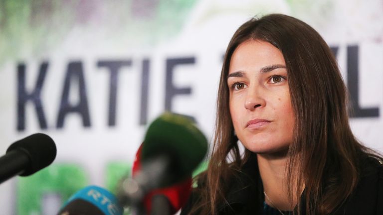 Katie Taylor attends a press conference at City Hall in Dublin