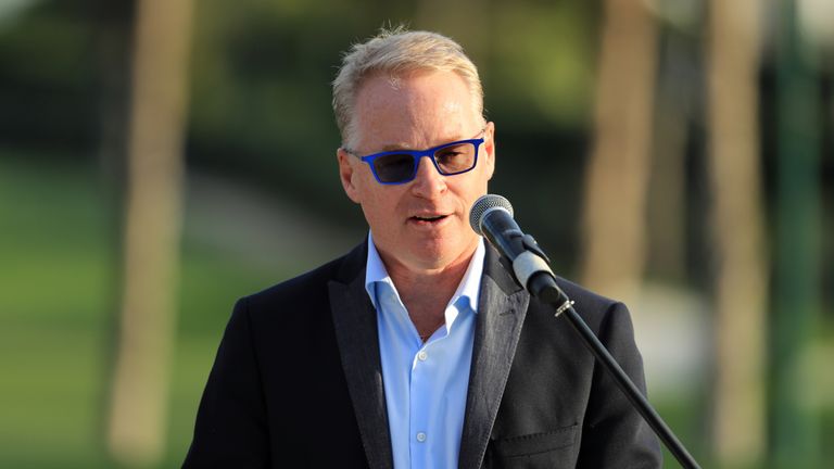 ANTALYA, TURKEY - NOVEMBER 06:  European Tour Chief Executive Keith Pelley speaks at the trophy presentation during day four of the Turkish Airlines Open a