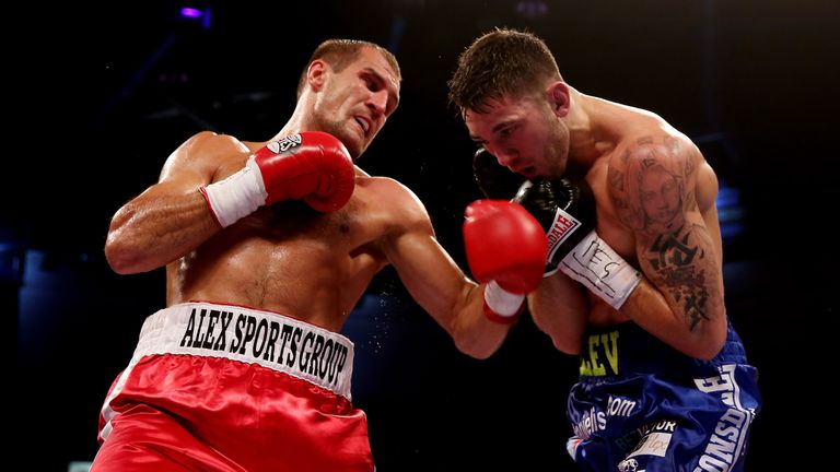 CARDIFF, WALES - AUGUST 17:  Nathan Cleverly (R) in action against Sergey Kovalev during the WBO World Light-Heavyweight Championship bout at Motorpoint Ar