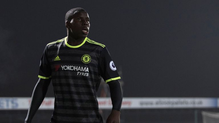 SOUTHPORT, ENGLAND- October 31: Kurt Zouma of Chelsea looks on during the Premier League 2 match between Everton U21s and Chelsea U21s at Haig Avenue Stadi