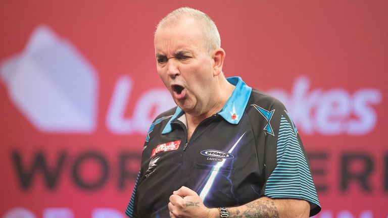 Phil Taylor at the Ladbrokes World Series of Darts Finals (Photo by Steve Welsh/Matchroom)