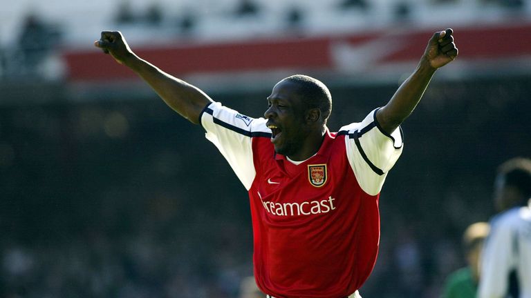 Lauren of Arsenal celebrates scoring from a penalty to take Arsenal 2-1 up during the FA Barclaycard Premiership game between Arsenal and Tottenham