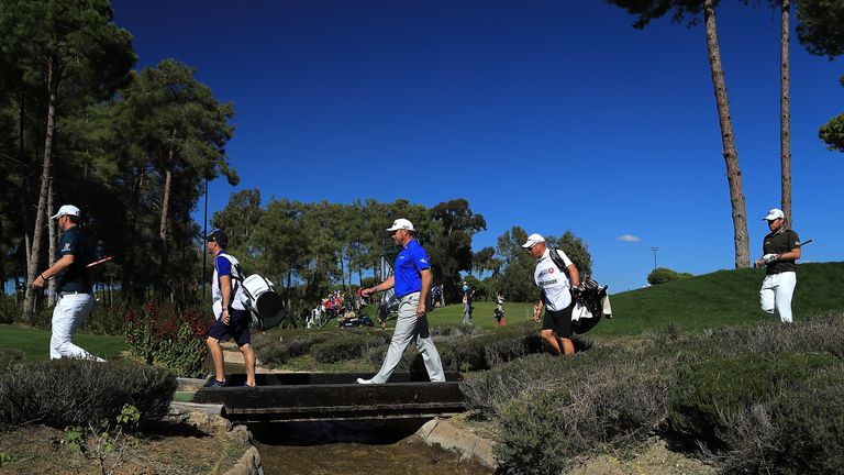 ANTALYA, TURKEY - NOVEMBER 03:  Lee Westwood of England walks down the 8th hole during day one of the Turkish Airlines Open at the Regnum Carya Golf & Spa 
