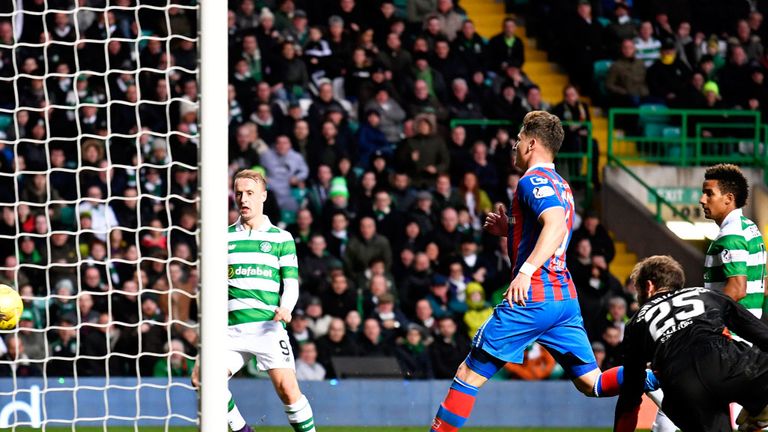 Celtic striker Leigh Griffiths (9) scores in the recent 3-0 win over Inverness CT